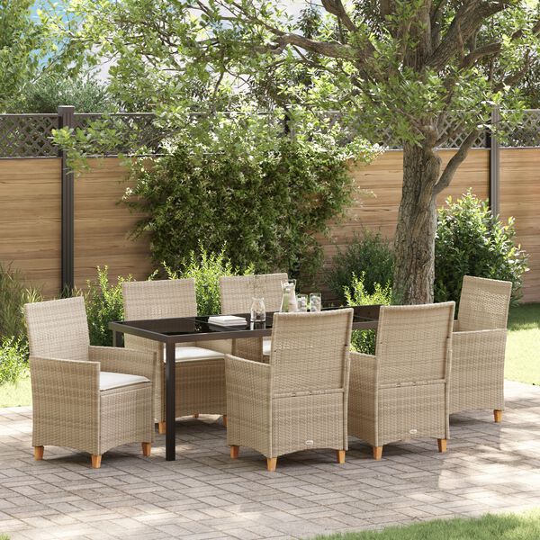 vidaXL Garten Essgruppe 7 pcs Beige Poly-Rattan