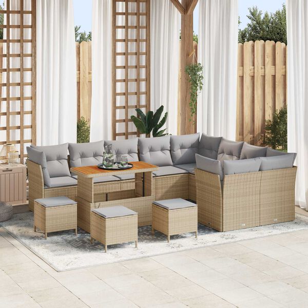 vidaXL Garten-Sofa-Set mit Kissen 13 pcs Beige und Hellgrau