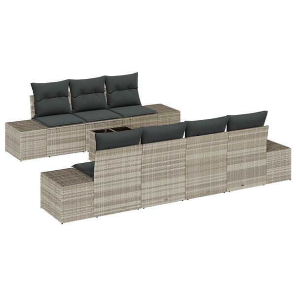 vidaXL Sofa Set mit Kissen 8 pcs Hellgrau Poly Rattan