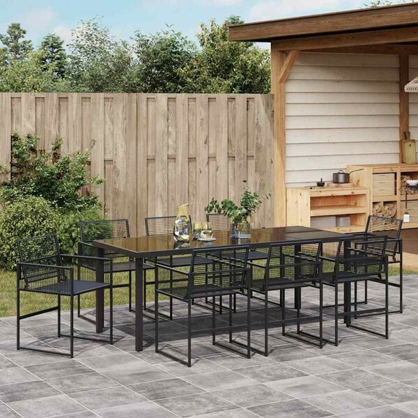 vidaXL Garten Essgruppe 9 pcs Schwarz Poly Rattan