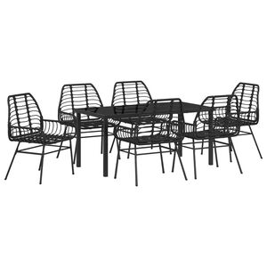 vidaXL Garten Essgruppe 7 pcs Schwarz Poly-Rattan
