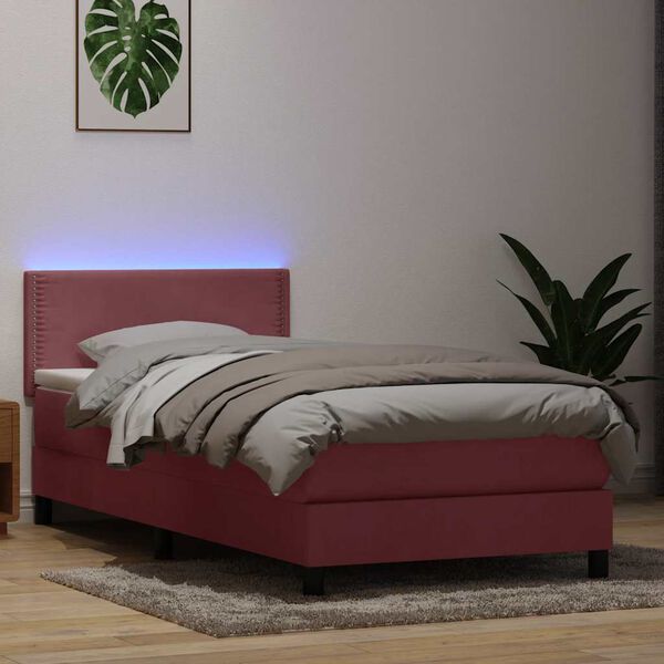 vidaXL Boxspringbett mit Matratze & LED Rosa 80x220 cm Samt