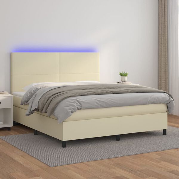 vidaXL Boxspringbett mit Matratze & LED Creme 180x200 cm Kunstleder