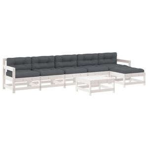 vidaXL 7-tlg. Garten-Lounge-Set mit Kissen Wei&szlig; Massivholz