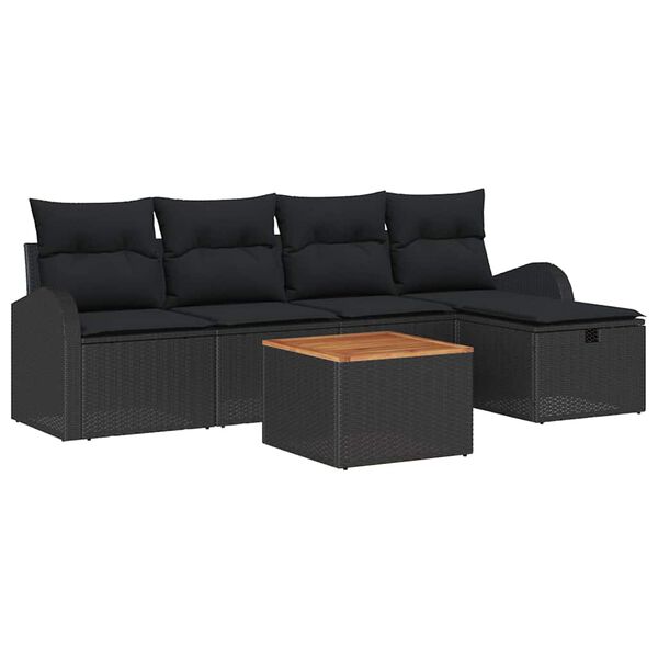 vidaXL Gartensofa-set mit Kissen 6 pcs Schwarz Poly Rattan