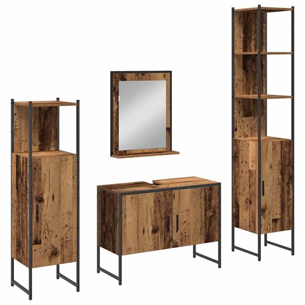 vidaXL Badezimmerm&ouml;bel-Set mit Regal mit T&uuml;r 4 pcs Braun Holzwerkstoff