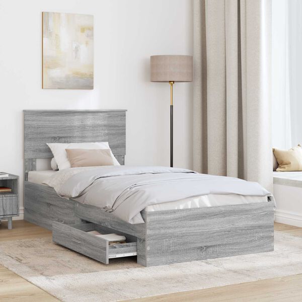 vidaXL Bettrahmen Graue Sonoma und Silber 75 x 190 cm Holzwerkstoff