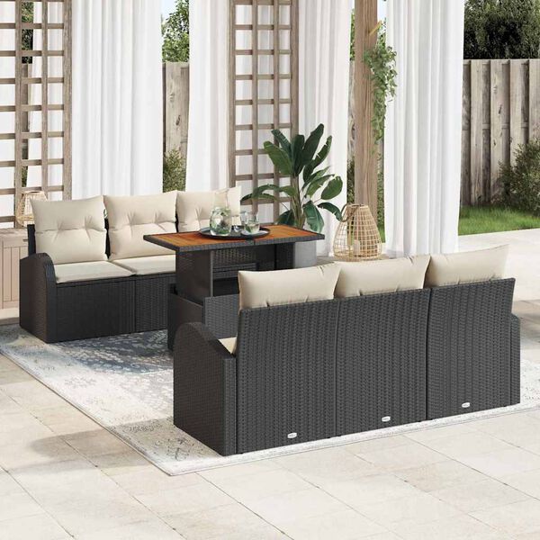 vidaXL Garten-Sofa-Set mit Speicher 7 pcs Schwarz Poly Rattan