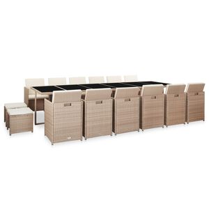 vidaXL 17-tlg. Garten-Essgruppe mit Auflagen Poly Rattan Beige