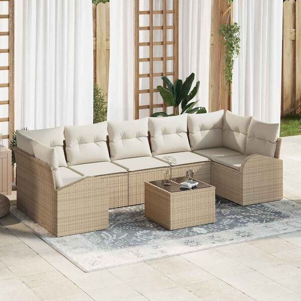 vidaXL Garten-Sofa-Set mit Kissen mit Speicher 8 pcs Beige und Creme