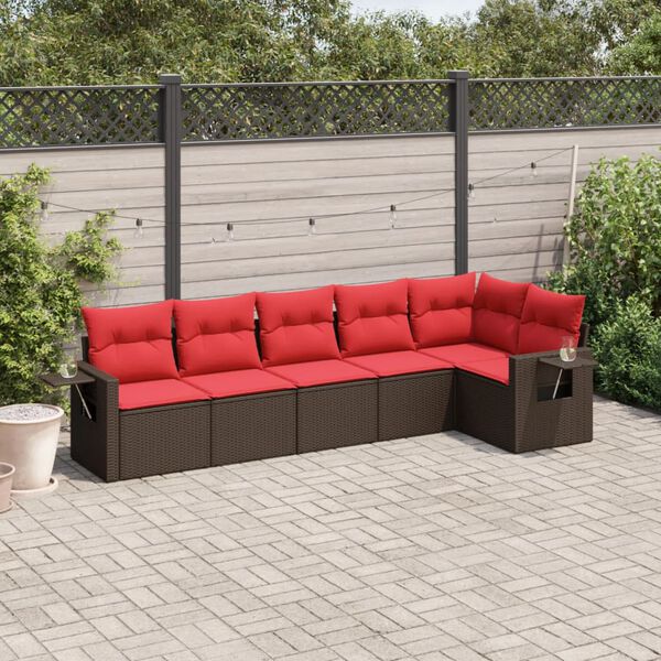vidaXL 6-teiliges Gartensofa-Set mit Kissen, braun, Polyrattan