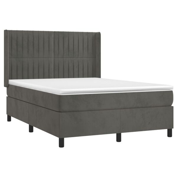vidaXL Boxspringbett mit Matratze Dunkelgrau 140x200 cm Samt