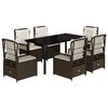 vidaXL 7-tlg. Garten-Essgruppe mit Kissen Braun Poly Rattan