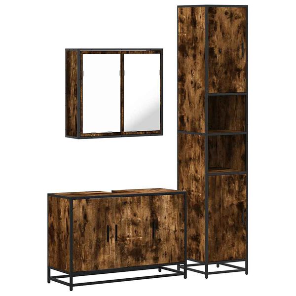 vidaXL 3-tlg. Badm&ouml;bel-Set R&auml;uchereiche Holzwerkstoff