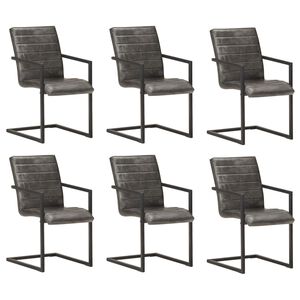 vidaXL Freischwinger 6 Stk. Grau Echtleder