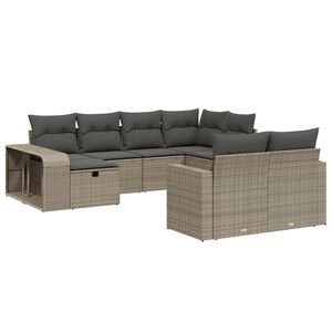 vidaXL 10-tlg. Garten-Sofagarnitur mit Kissen Hellgrau Poly Rattan