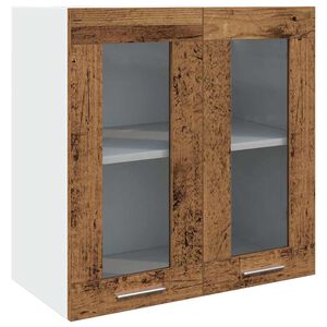 vidaXL K&uuml;chen-Wandschrank Lyon mit Glast&uuml;ren Altholz-Optik 60x31x60 cm