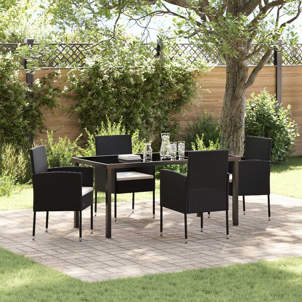 vidaXL Garten Essgruppe mit Kissen 5 pcs Schwarz Poly-Rattan