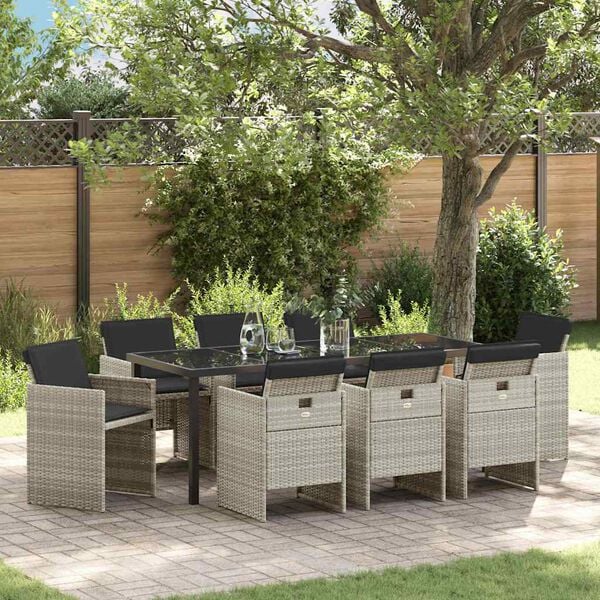 vidaXL Garten Essgruppe 9 pcs Hellgrau Poly-Rattan