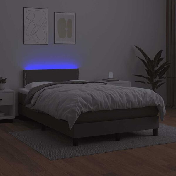 vidaXL Boxspringbett mit Matratze & LED Grau 120x190 cm Kunstleder
