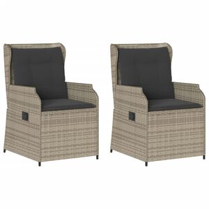 vidaXL Gartensessel mit Kissen 2 Stk. Verstellbar Hellgrau Poly Rattan