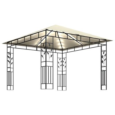 vidaXL Pavillon mit Moskitonetz & LED-Lichterkette 3x3x2,73m Cremeweiß