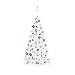 vidaXL K&uuml;nstlicher Halb-Weihnachtsbaum Beleuchtung Kugeln Wei&szlig; 240 cm