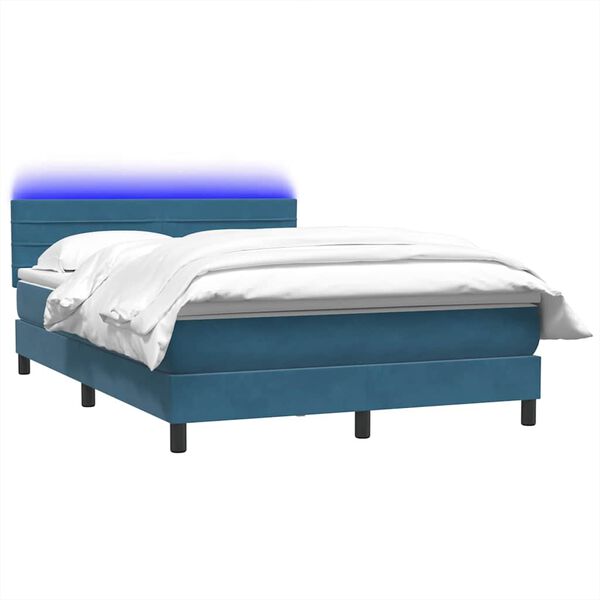 vidaXL Boxspringbett mit Matratze & LED Dunkelblau 160x220 cm Samt