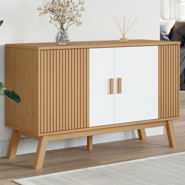 vidaXL Sideboard OLDEN Wei&szlig; und Braun 114x43x73,5 cm Massivholz Kiefer
