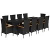 vidaXL 11-tlg. Garten-Essgruppe mit Kissen Schwarz Poly Rattan