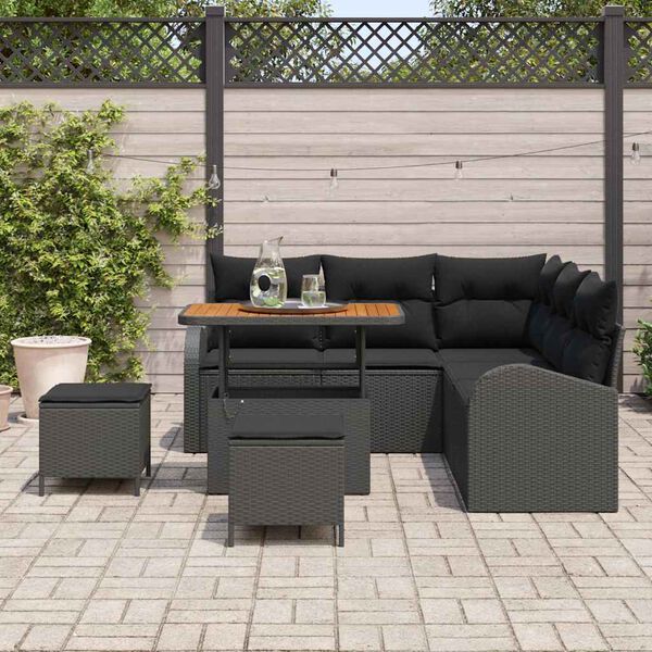 vidaXL Garten-Sofa-Set mit Kissen 8 pcs Schwarz Poly Rattan