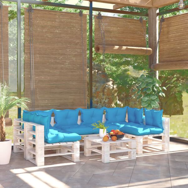 vidaXL 7-tlg. Garten-Lounge-Set aus Paletten mit Kissen Kiefernholz