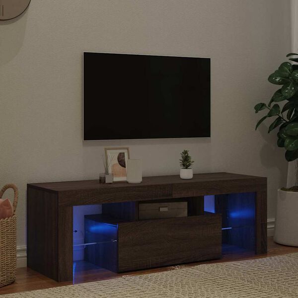 vidaXL TV-Schrank mit LED-Leuchten Braun Eichen-Optik 120x35x40 cm