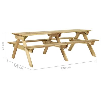 vidaXL Picknicktisch mit Bänken 220x122x72 cm Kiefernholz Imprägniert
