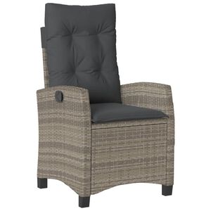 vidaXL Gartensessel Verstellbar mit Kissen Grau Poly Rattan
