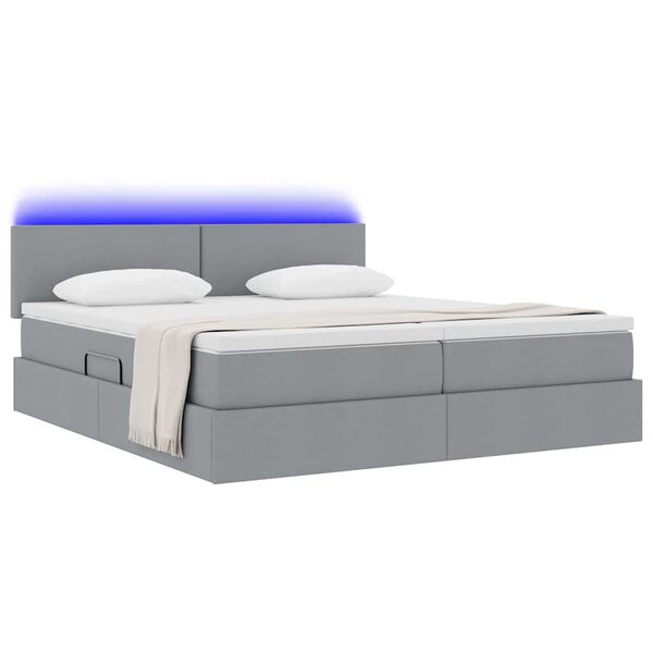 vidaXL Bett mit LED-Lichtleisten Hellgrau 200 x 200 cm Stoff