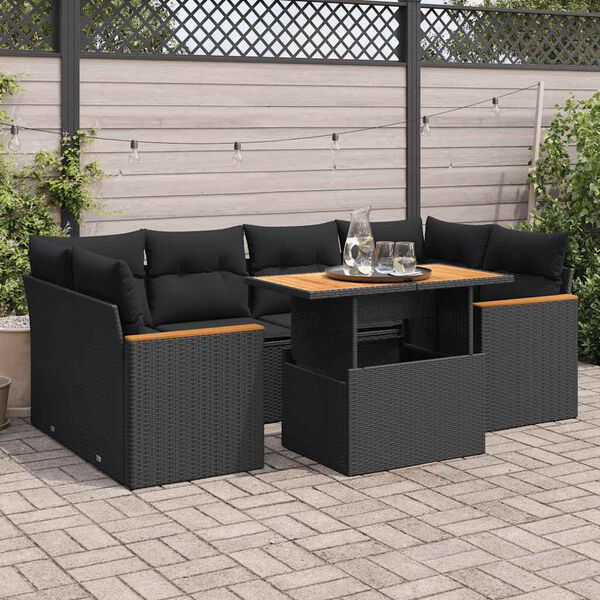 vidaXL 6-tlg. Garten-Sofagarnitur mit Kissen Schwarz Poly Rattan