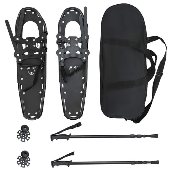 vidaXL 3 in 1 Schneeschuhe mit Wanderst&ouml;cken Schwarz 30 Zoll