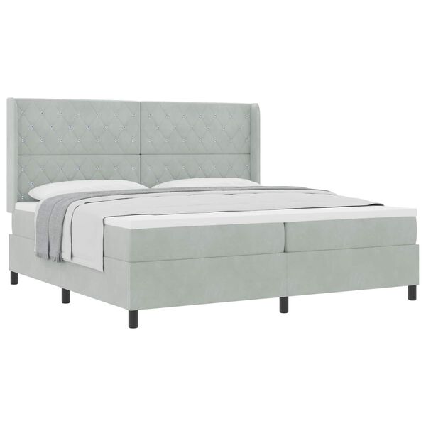 vidaXL Boxspringbett mit Matratze Hellgrau 200 x 200 cm Samt