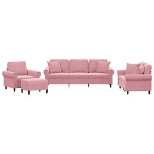 vidaXL 4-tlg. Sofagarnitur mit Kissen Rosa Samt