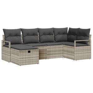 vidaXL Sofa Set mit Kissen mit Speicher 6 pcs Hellgrau Poly-Rattan