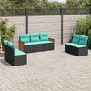 vidaXL 7-teiliges Gartensofa-Set mit Kissen, schwarzes Polyrattan