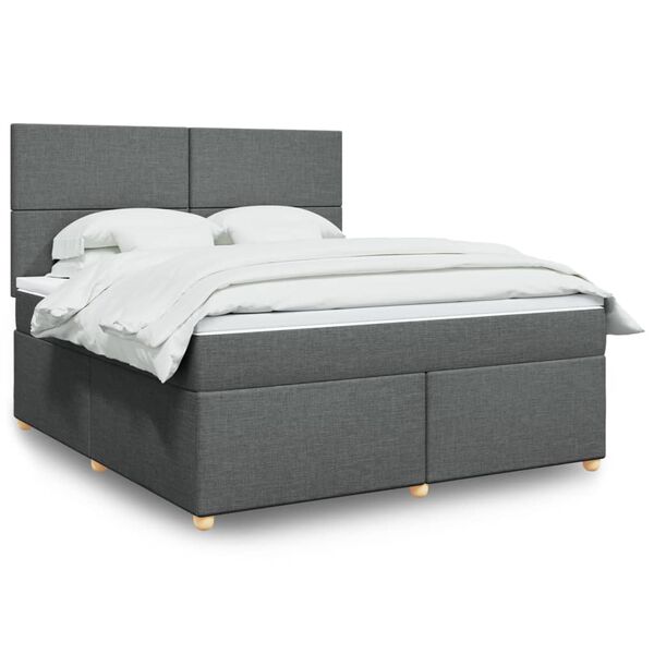 vidaXL Boxspringbett mit Matratze Dunkelgrau 180x200 cm Stoff