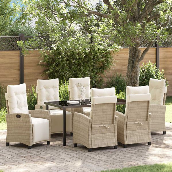 vidaXL Garten Essgruppe mit Kissen 7 pcs Beige Poly-Rattan