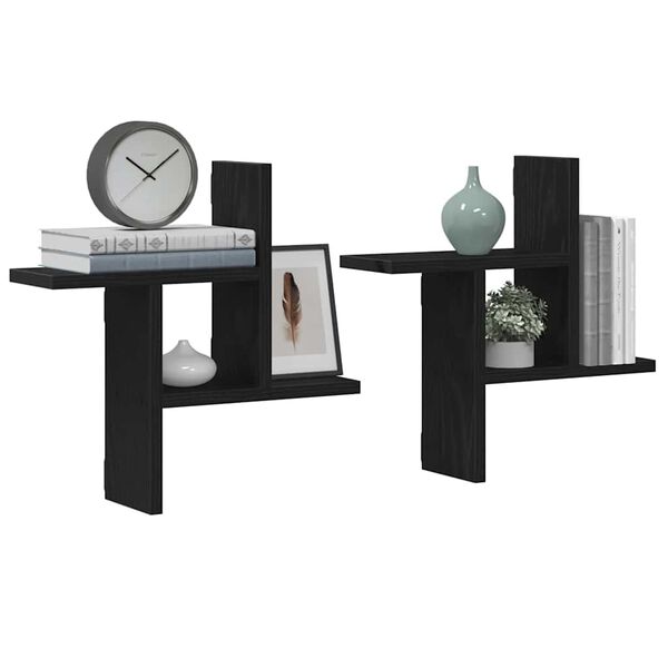 vidaXL Wandregale 2 Stk. Schwarz Eichen-Optik 38x12x38cm Holzwerkstoff