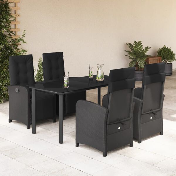 vidaXL 5-tlg. Garten-Essgruppe mit Kissen Schwarz Poly Rattan