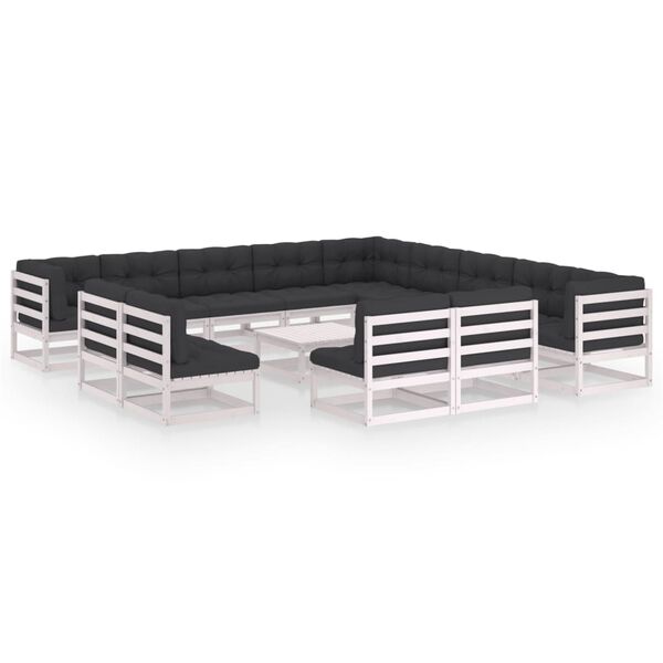vidaXL 14-tlg. Garten-Lounge-Set mit Kissen Wei&szlig; Massivholz Kiefer