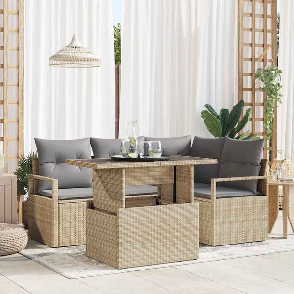 vidaXL Garten-Sofa-Set mit Speicher 5 pcs Beige Poly Rattan