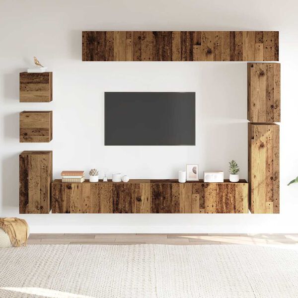 vidaXL 9-tlg. TV-Schrank-Set Wandmontage Altholz-Optik Holzwerkstoff