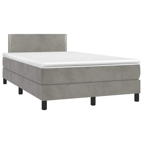 vidaXL Boxspringbett mit Matratze & LED Hellgrau 120x190 cm Samt
